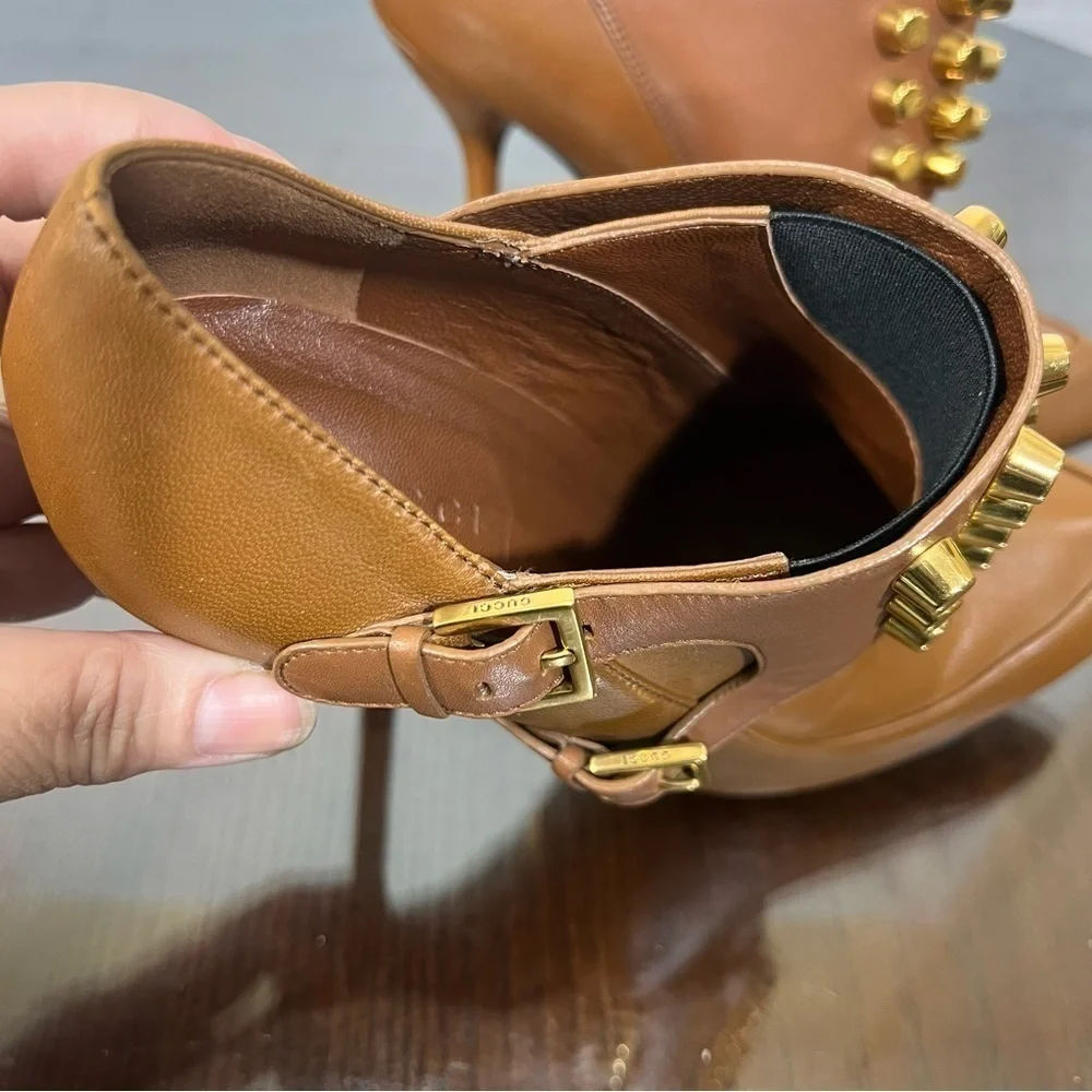 GUCCI gold studded TOM women’s ankle booties with super sexy 4” stilettos 7.5 - Picture 7 of 14